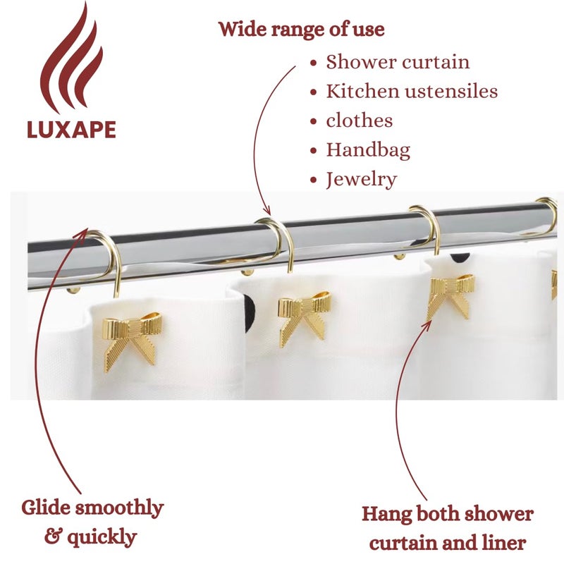 Luxape 12PCS Decorative Bow Shower Curtain Hooks Gold, Bow Knot Curtain Hooks Shower Rings for Bathroom Baby Room Nursery Art Decors (Gold) - Image 3